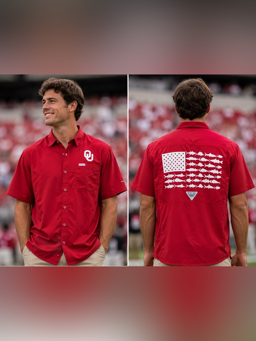 🆕 Columbia PFG Oklahoma Sooners OU Men’s Small Fishing Shirt Red NWT